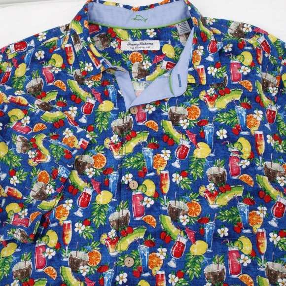 Tommy bahama shirt Mens XL Veracruz Cay Happy Hour Shirt Blue Floral Cocktail - Picture 1 of 15